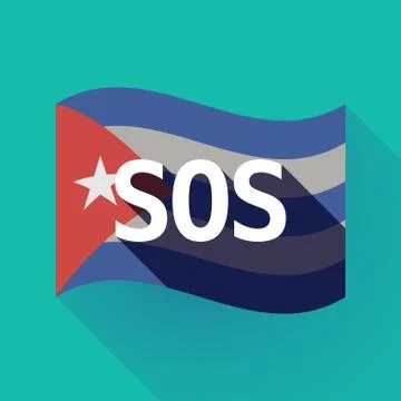 Long shadow Cuba flag with    the text SOS Stock Illustration