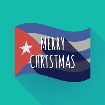 Long shadow Cuba flag with    the text MERRY CHRISTMAS Stock Illustration