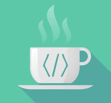 Long shadow cup of coffee with  a code sign Stockillustratie