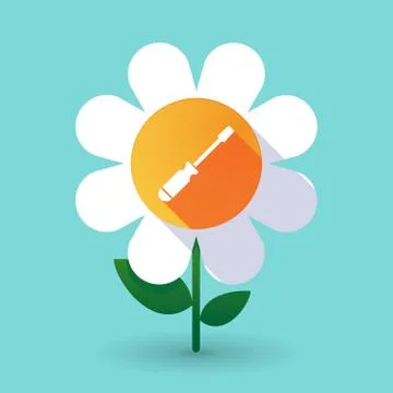 Long shadow daisy flower with a screwdriver Illustration