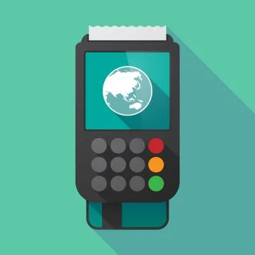 Long shadow dataphone with  an Asia Pacific world globe map Stock Illustration