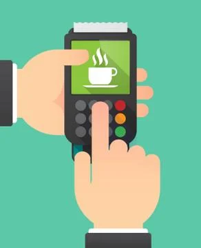 Long shadow dataphone with a cup of coffee Stock Illustration