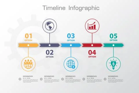 Long Shadow Design clean number timeline template/graphic or website Stock Illustration