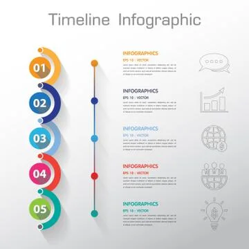 Long Shadow Design clean number timeline template/graphic or website.vector e Stock Illustration
