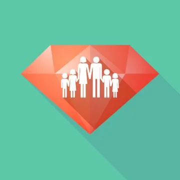 Long shadow diamond icon with a large family  pictogram Stock Illustration