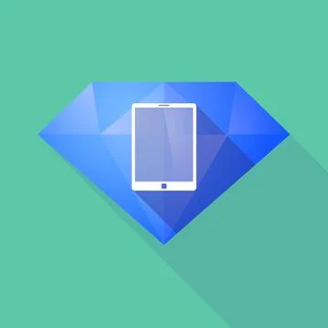 Long shadow diamond icon with a tablet computer 스톡 일러스트