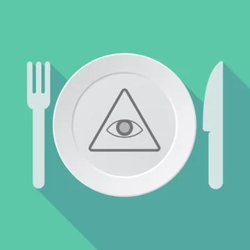 Long shadow dishware with an all seeing eye Stock Illustration