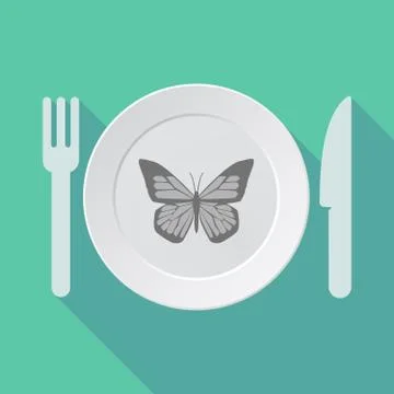 Long shadow dishware with a butterfly Stock Illustration