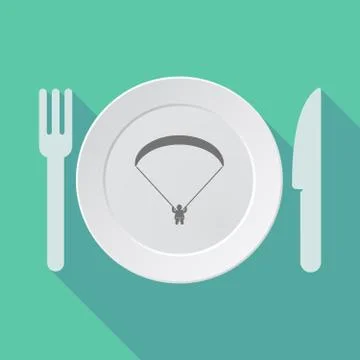 Long shadow dishware with a paraglider Stock Illustration