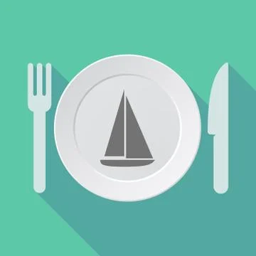 Long shadow dishware with a ship Stock Illustration