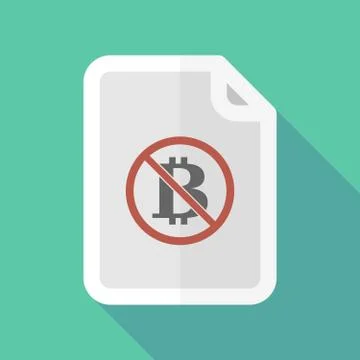Long shadow document with  a bitcoin sign  in a not allowed signal Stock Illustration