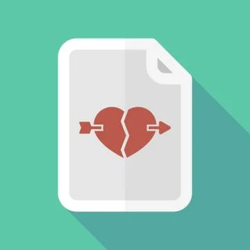 Long shadow document with  a broken heart pierced by an arrow Illustrazione stock