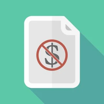 Long shadow document with  a dollar sign  in a not allowed signal Stock Illustration