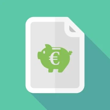 Long shadow document with  an euro coin in a piggy bank moneybox Stock Illustration