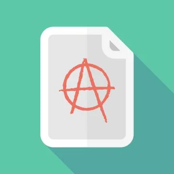 Long shadow document icon with an anarchy sign Stock Illustration