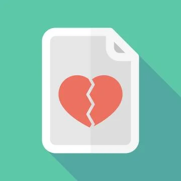 Long shadow document icon with a broken heart Stock Illustration