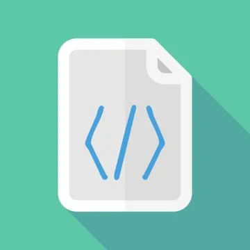 Long shadow document icon with a code sign Stock Illustration