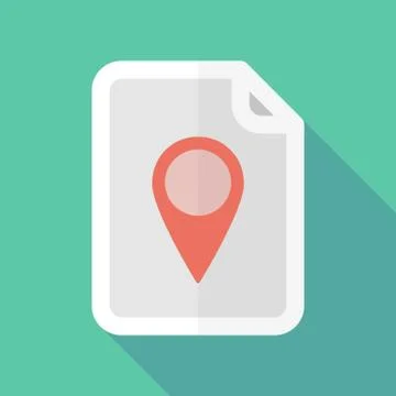 Long shadow document icon with a map mark Stock Illustration