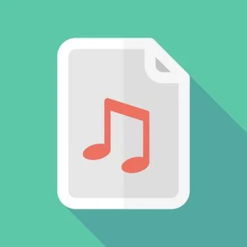 Long shadow document icon with a note music Stock Illustration