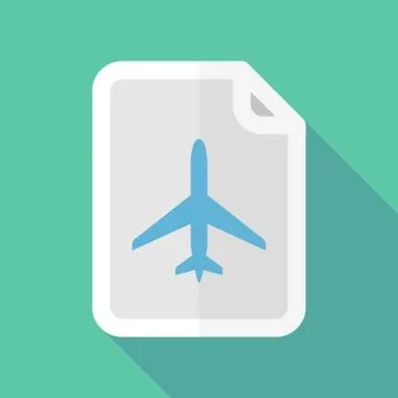 Long shadow document icon with a plane Stock Illustration