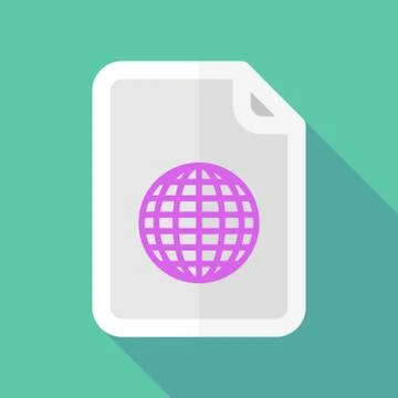 Long shadow document icon with a world globe Stock Illustration