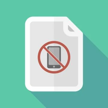 Long shadow document with  a phone  in a not allowed signal Stock Illustration