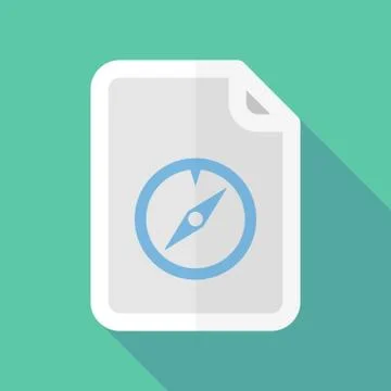 Long shadow document vector icon with a compass Stock Illustration