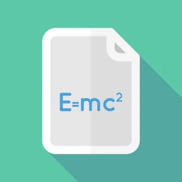Long shadow document vector icon with the Theory of Relativity formula Illustrazione stock
