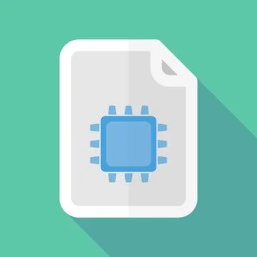 Long shadow document vector icon with a cpu Illustrazione stock