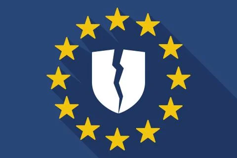 Long shadow EU flag with  a broken shield Stock Illustration
