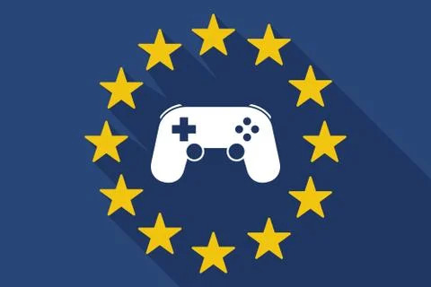 Long shadow EU flag with  a game pad Stock Illustration