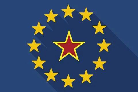 Long shadow EU flag with  the red star of communism icon Stock Illustration