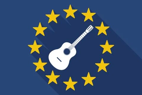 Long shadow EU flag with  a six string acoustic guitar Illustrazione stock