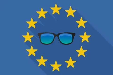 Long shadow EU flag with  a sunglasses icon Stock Illustration