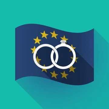 Long shadow EU flag with  two bonded wedding rings Stock Illustration