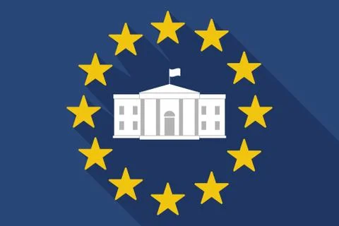 Long shadow EU flag with  the White House building Ilustración de archivo