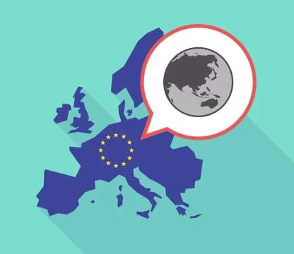 Long shadow EU map with  an Asia Pacific world globe map Stock Illustration