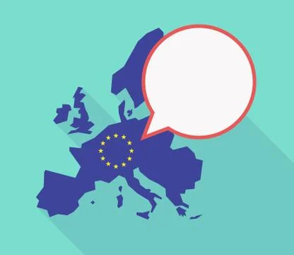 Long shadow EU map with a comic balloon Stock Illustration