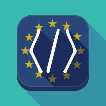 Long shadow EU square button with a code sign Stock Illustration