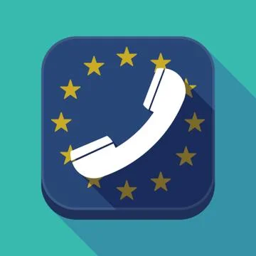 Long shadow EU square button with a phone Stock Illustration