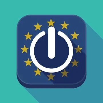 Long shadow EU square button with an off button Illustrazione stock