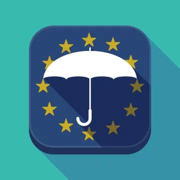 Long shadow EU square button with an umbrella 스톡 일러스트