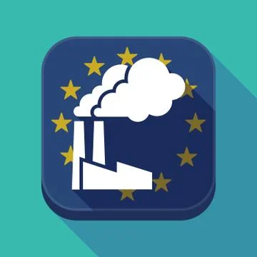 Long shadow EU square button with a factory Ilustración de archivo