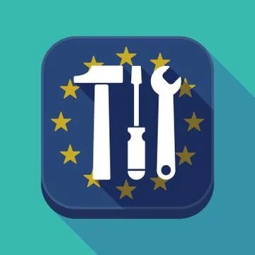Long shadow EU square button with a tool set Stock Illustration