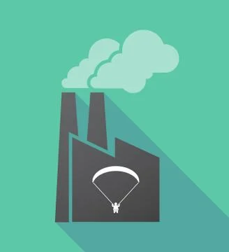 Long shadow factory with a paraglider Stock Illustration