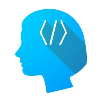 Long shadow female head with a code sign Stock Illustration