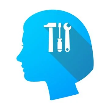 Long shadow female head with a tool set Stock Illustration