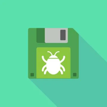 Long shadow floppy icon with a bug 스톡 일러스트