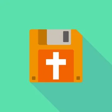 Long shadow floppy icon with a christian cross イラスト素材