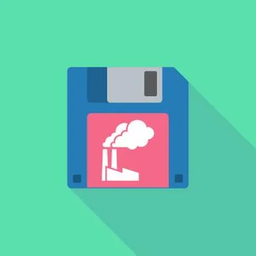 Long shadow floppy icon with a factory Stock Illustration